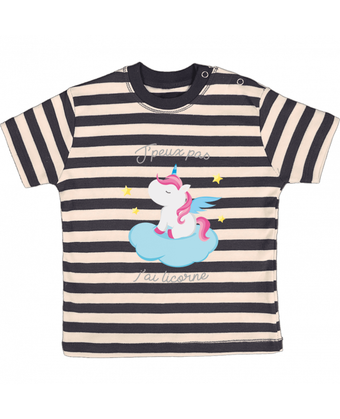 T-shirt baby with stripes Je peux pas j'ai licorne by FRENCHUP-MAYO