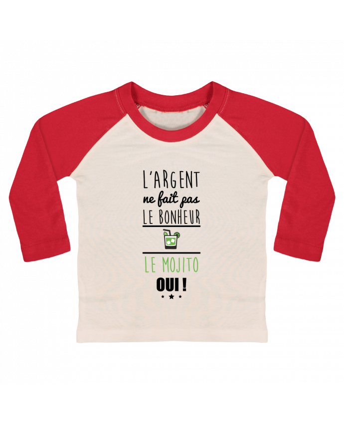 Camiseta Bebé Béisbol Manga Larga L'argent ne fait pas le bonheur le mojito oui ! por Benichan