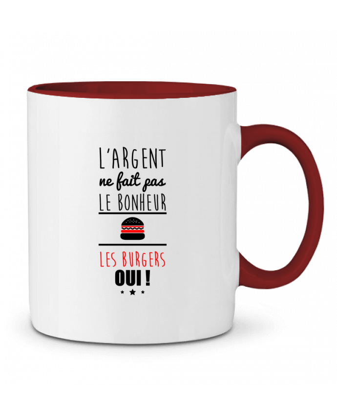 Mug bicolore L'argent ne fait pas le bonheur les burgers oui ! Benichan