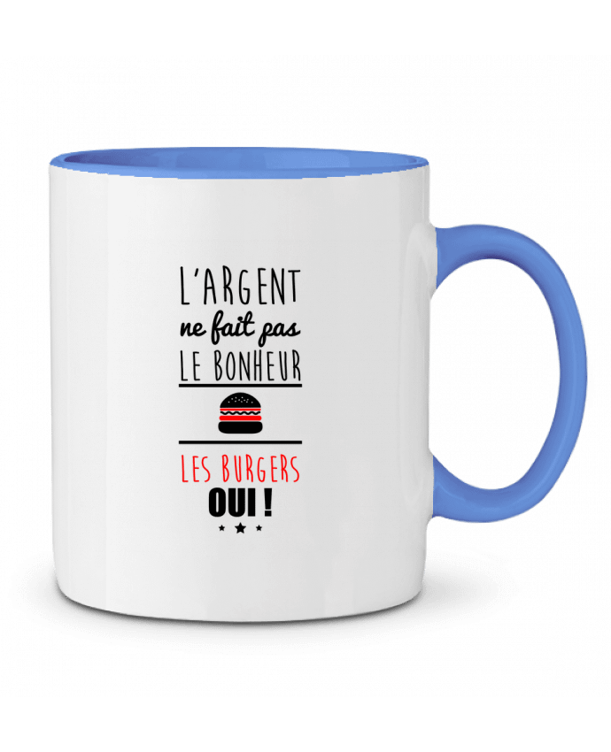 Mug bicolore L'argent ne fait pas le bonheur les burgers oui ! Benichan