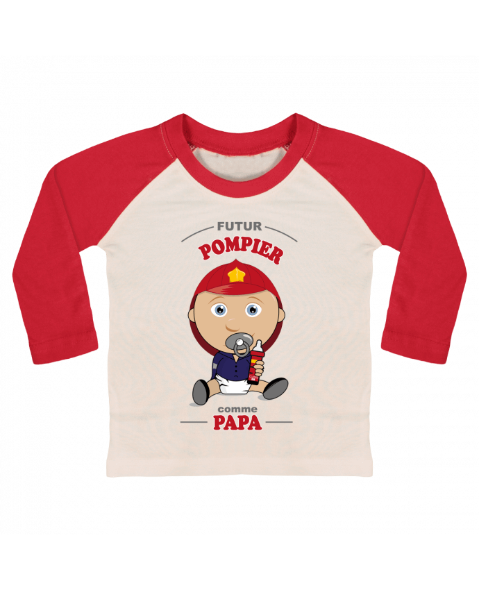 T-shirt baby Baseball long sleeve Futur pompier comme papa by GraphiCK-Kids