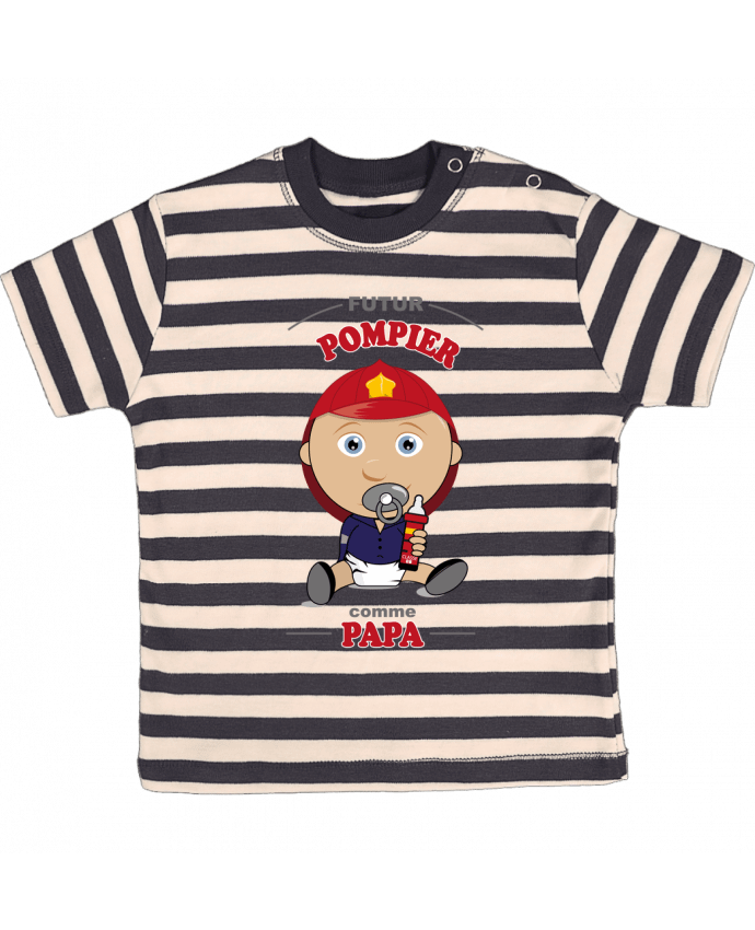 T-shirt baby with stripes Futur pompier comme papa by GraphiCK-Kids