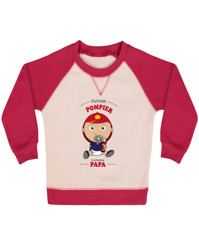 Sweatshirt Baby crew-neck sleeves contrast raglan Futur pompier comme papa by GraphiCK-Kids