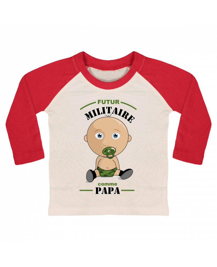 T-shirt baby Baseball long sleeve Futur militaire comme papa by GraphiCK-Kids