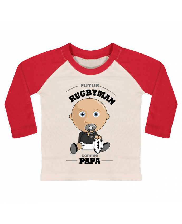T-shirt baby Baseball long sleeve Futur rugbyman comme papa by GraphiCK-Kids