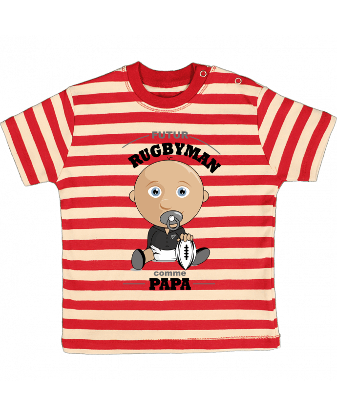 T-shirt baby with stripes Futur rugbyman comme papa by GraphiCK-Kids