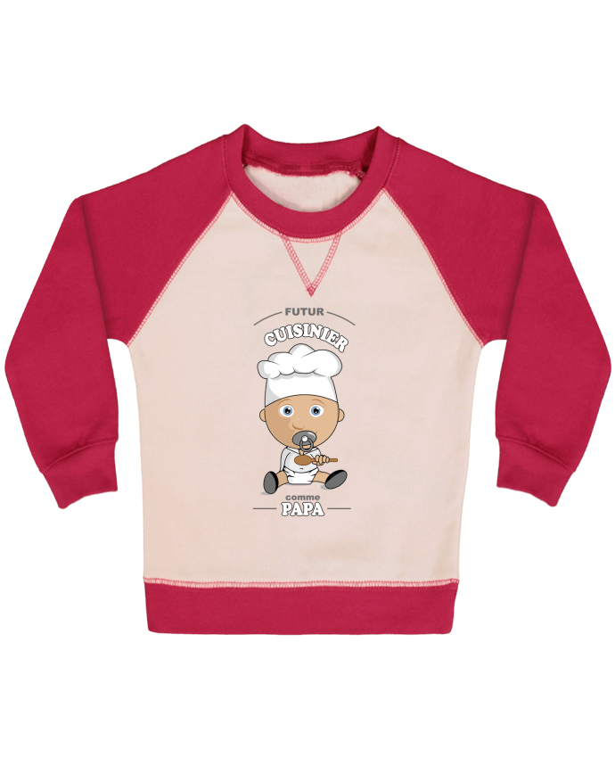 Sweatshirt Baby crew-neck sleeves contrast raglan Futur cuisinier comme papa by GraphiCK-Kids
