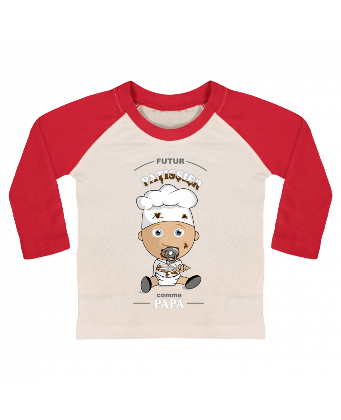 Camiseta Bebé Béisbol Manga Larga Futur pâtissier comme papa por GraphiCK-Kids