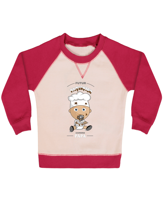 Sweatshirt Baby crew-neck sleeves contrast raglan Futur pâtissier comme papa by GraphiCK-Kids