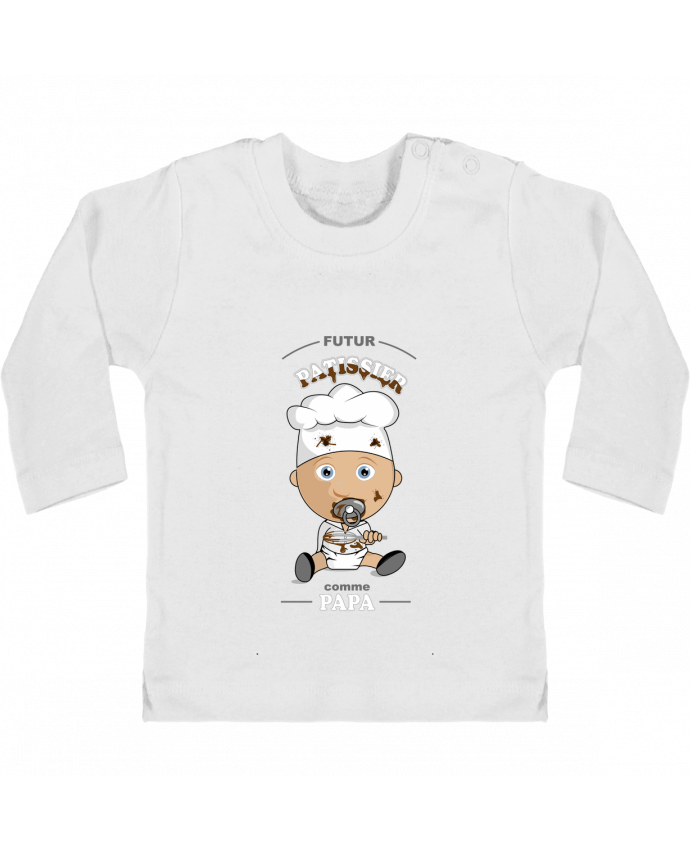 Baby T-shirt with press-studs long sleeve Futur pâtissier comme papa manches longues du designer GraphiCK-Kids