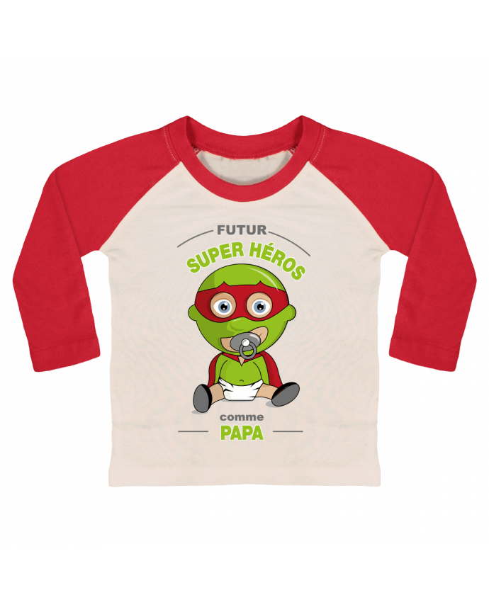 Camiseta Bebé Béisbol Manga Larga Futur Super Héros comme papa por GraphiCK-Kids