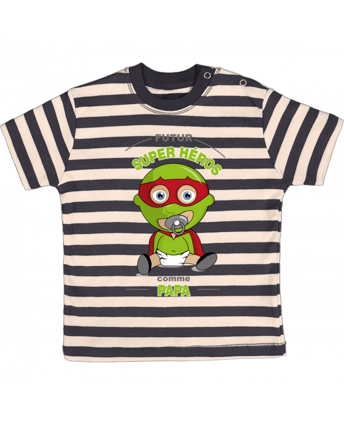 T-shirt baby with stripes Futur Super Héros comme papa by GraphiCK-Kids