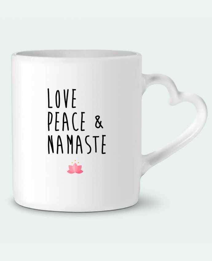 Mug coeur Love, Peace & Namaste par tunetoo
