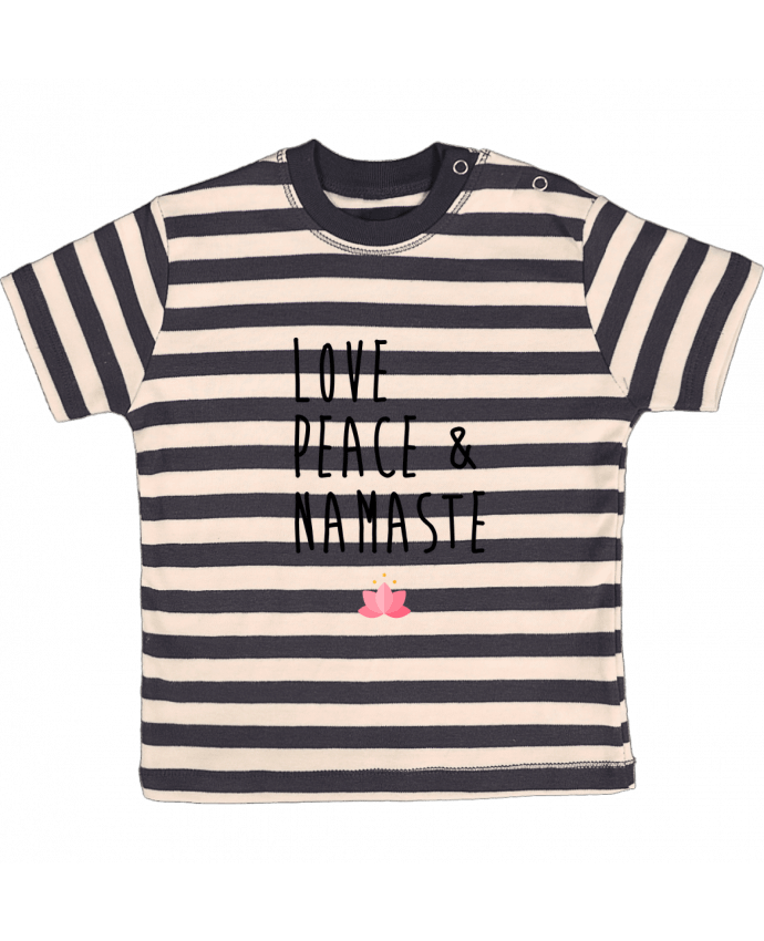 Camiseta Bebé a Rayas Love, Peace & Namaste por tunetoo
