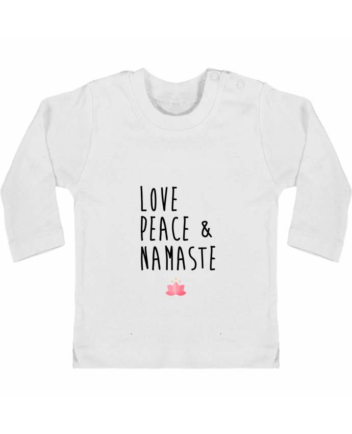 Baby T-shirt with press-studs long sleeve Love, Peace & Namaste manches longues du designer tunetoo