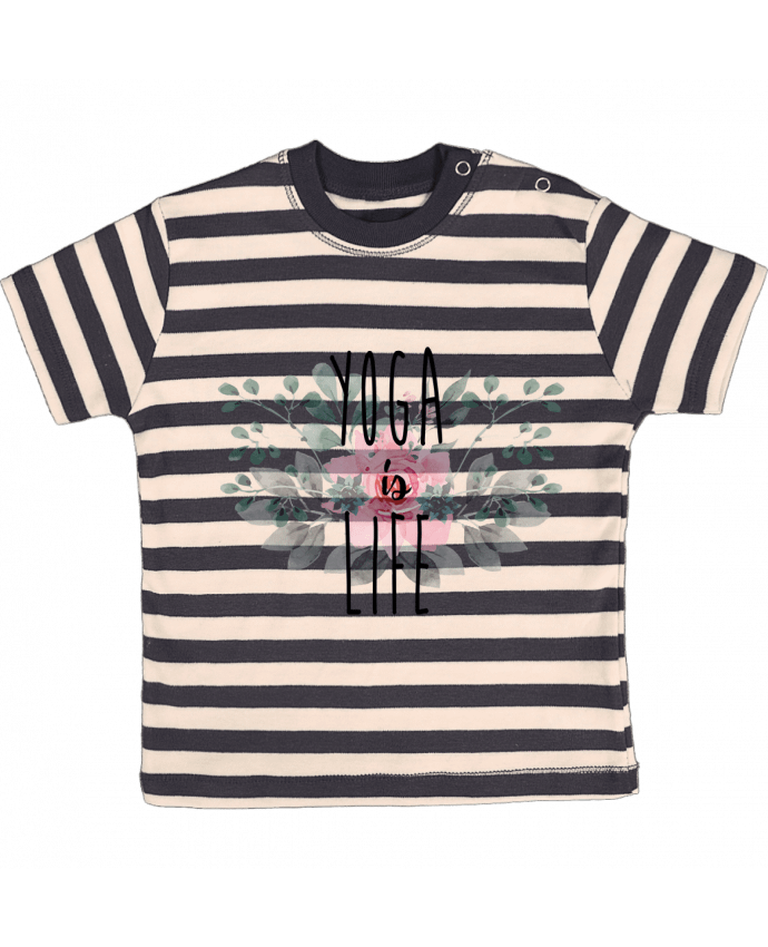 T-shirt baby with stripes Yoga is life by tunetoo