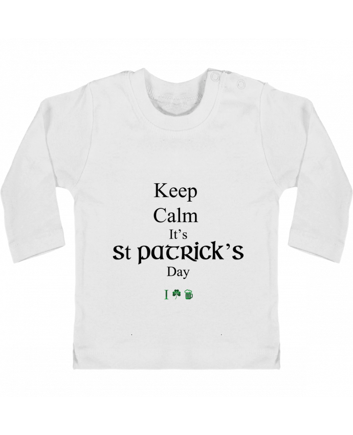 Baby T-shirt with press-studs long sleeve Keep calm it's St Patrick's Day manches longues du designer tunetoo