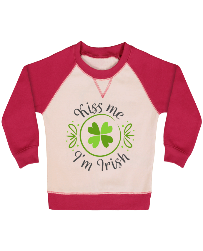 Sweatshirt Baby crew-neck sleeves contrast raglan Kiss me I'm Irish by tunetoo