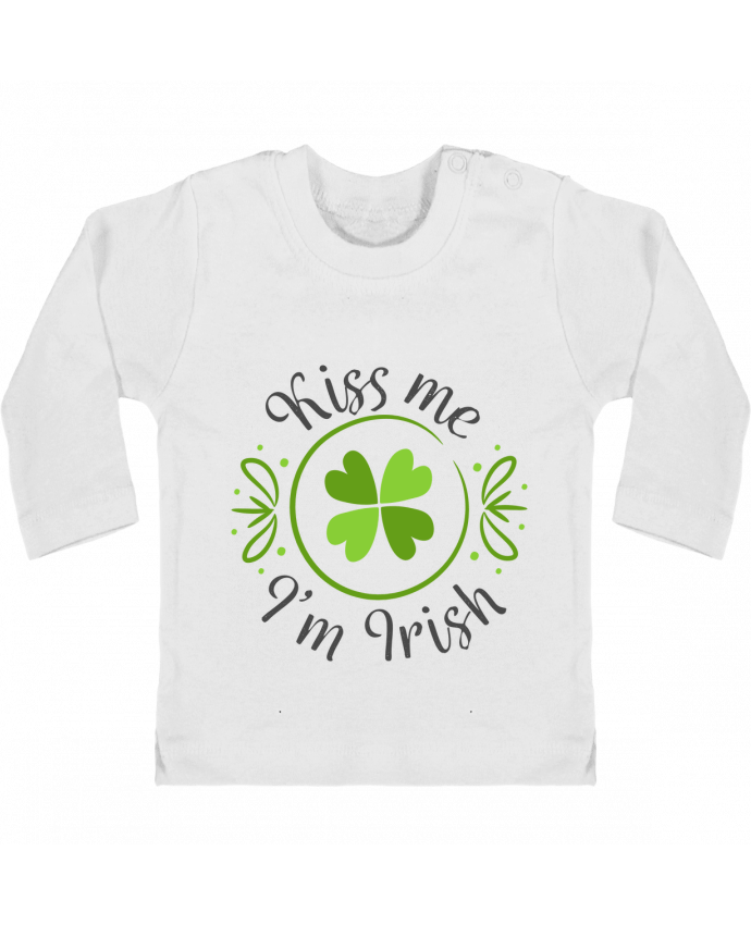 Baby T-shirt with press-studs long sleeve Kiss me I'm Irish manches longues du designer tunetoo