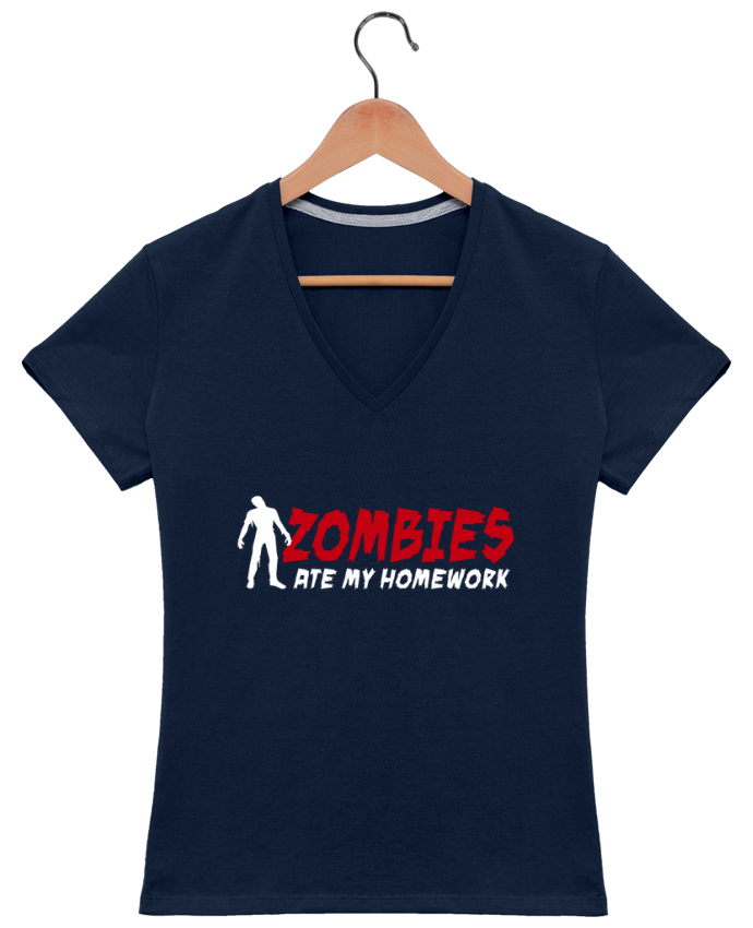 T-Shirt V-Neck Women Zombies ate my homework by LaundryFactory