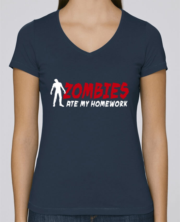 Camiseta Mujer Cuello en V Stella Chooses Zombies ate my homework por LaundryFactory