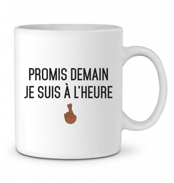 Ceramic Mug Promis demain je suis à l'heure - black version by tunetoo