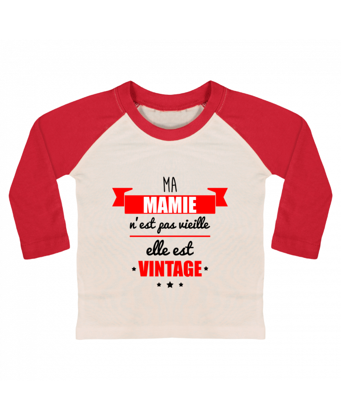 Camiseta Bebé Béisbol Manga Larga Ma mamie n'est pas vieille elle est vintage por Benichan