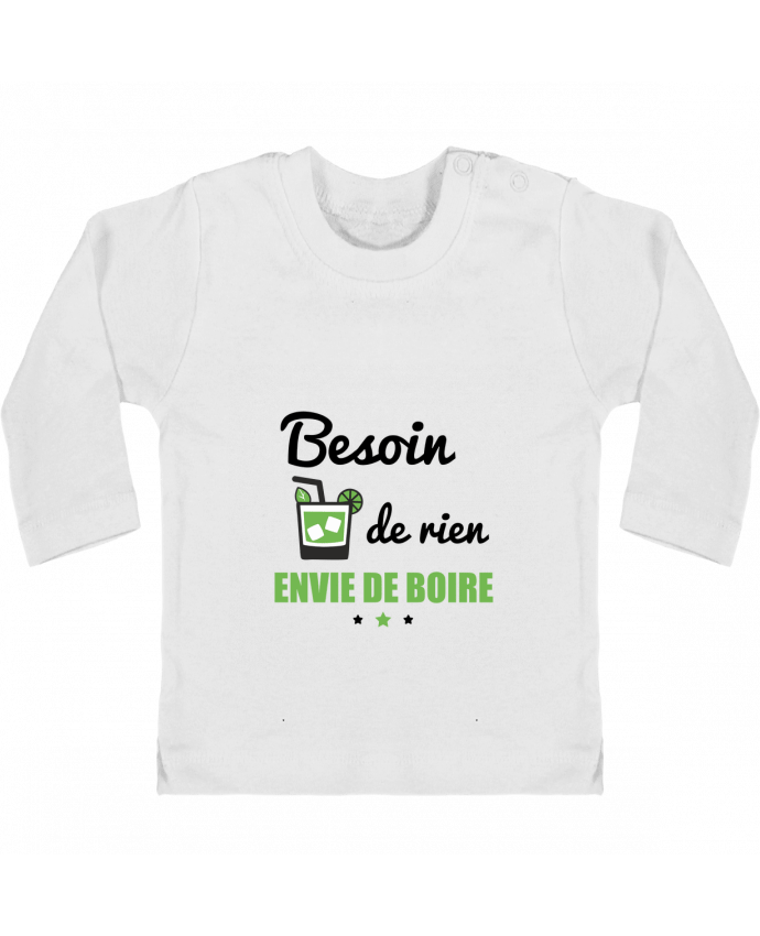 Baby T-shirt with press-studs long sleeve Besoin de rien, envie de boire manches longues du designer Benichan