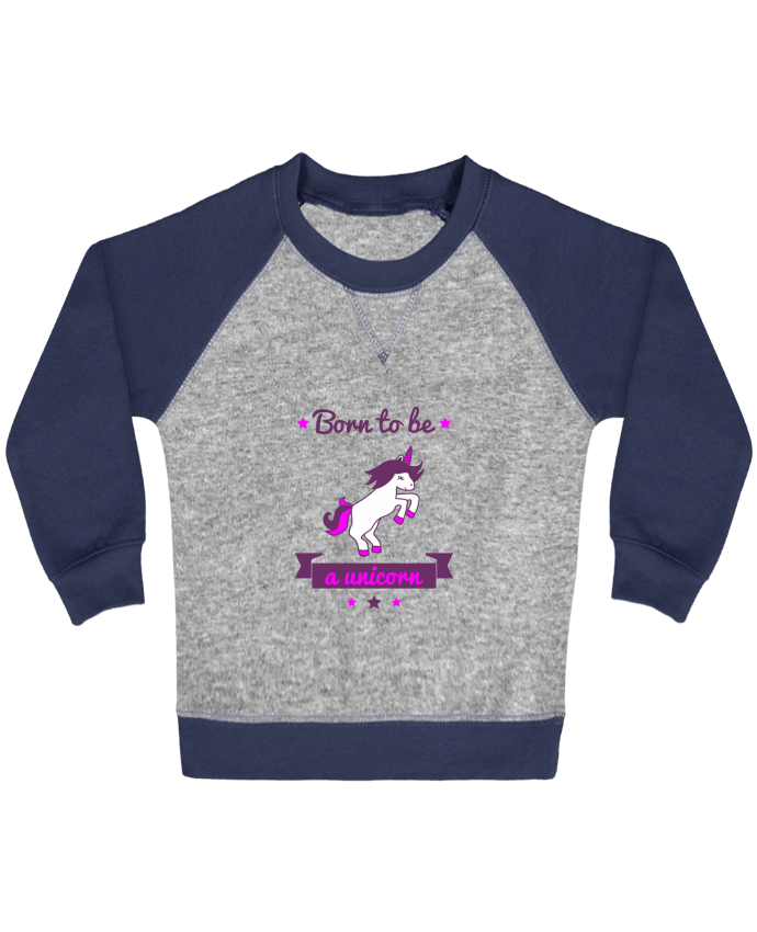 Sweatshirt Baby crew-neck sleeves contrast raglan Born to be a unicorn by Benichan