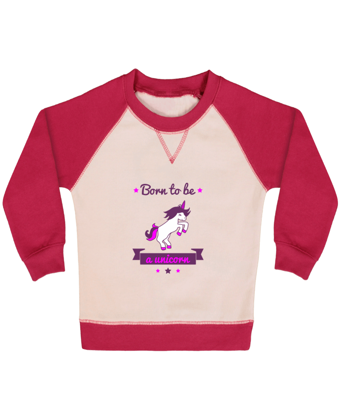 Sweatshirt Baby crew-neck sleeves contrast raglan Born to be a unicorn by Benichan