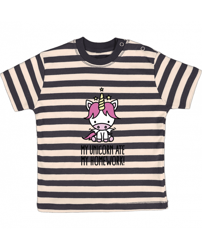 Tee-shirt bébé à rayures My unicorn ate my homework par LaundryFactory