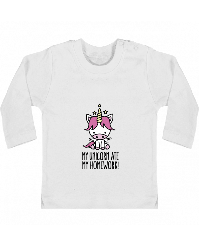 Baby T-shirt with press-studs long sleeve My unicorn ate my homework manches longues du designer LaundryFactory