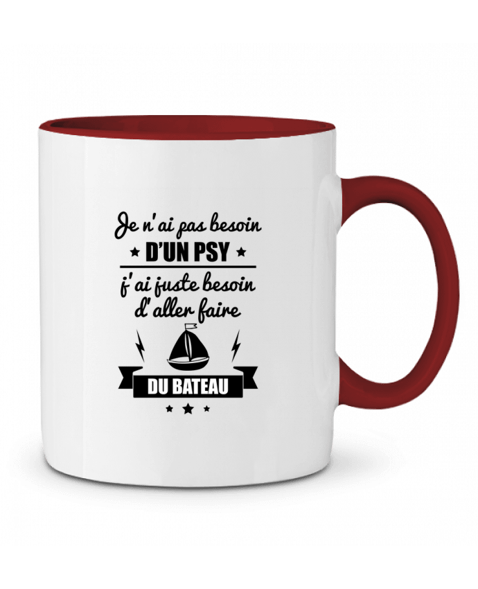 Mug bicolore Je n'ai pas besoin d'un psy, j'ai juste besoin d'aller faire du bateau Benichan