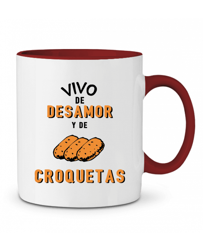 Mug bicolore Vivo de desamor y de croquetas tunetoo