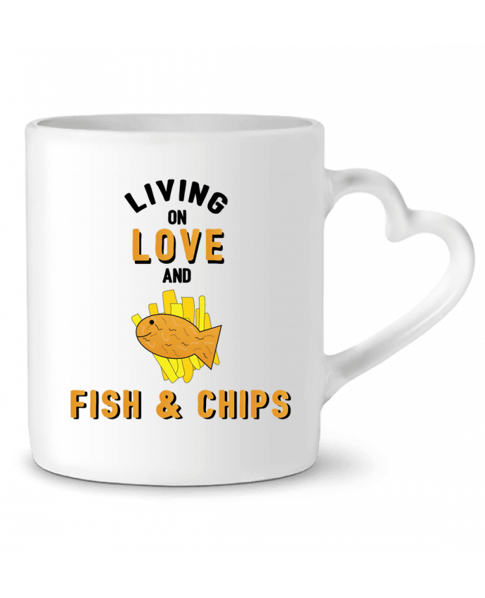 Mug coeur Living on love and fish & chips par tunetoo