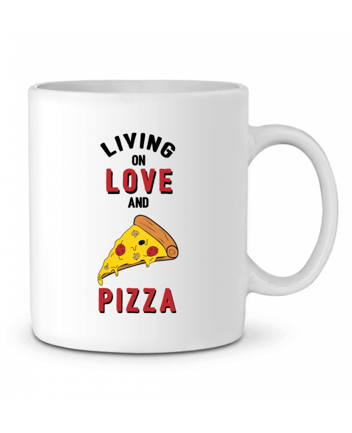 Ceramic Mug Living on love and pizza by tunetoo