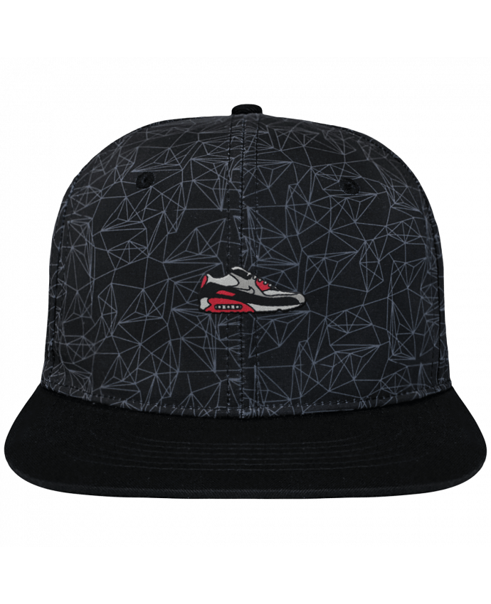 Casquette snapback geometric noire Air max brodé avec toile imprimée et visière noire