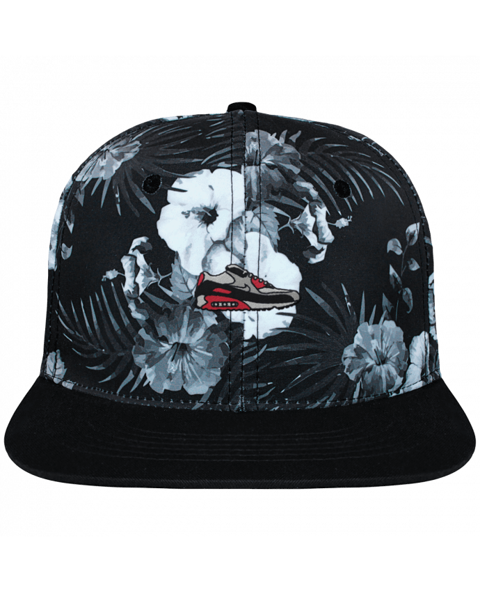 Casquette snapback mono hawaiian black Air max brodé et toile imprimée motif floral noir et blanc