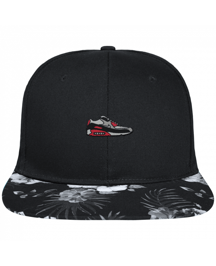 Snapback Cap visor Hawaii Crown pattern Air max brodé avec toile noire 100% coton et visière imprimée fleurs 100% po
