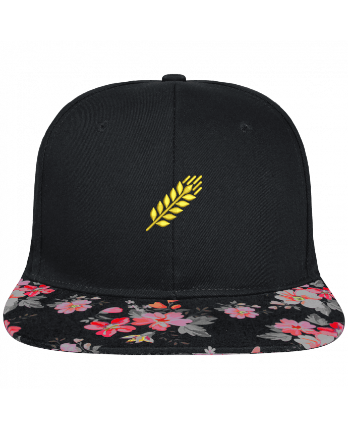 Snapback Cap visor black floral Crown pattern Blé brodé et visière à motifs 100% polyester et toile coton