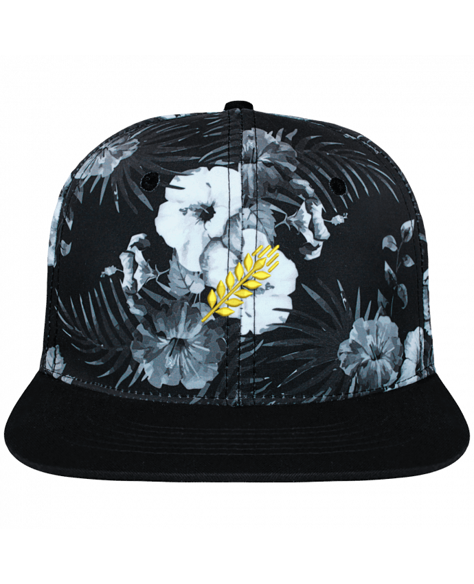 Casquette snapback mono hawaiian black Blé brodé et toile imprimée motif floral noir et blanc