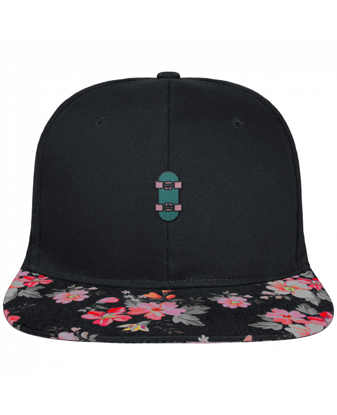 Snapback Cap visor black floral Crown pattern Skate bleu brodé et visière à motifs 100% polyester et toile coton