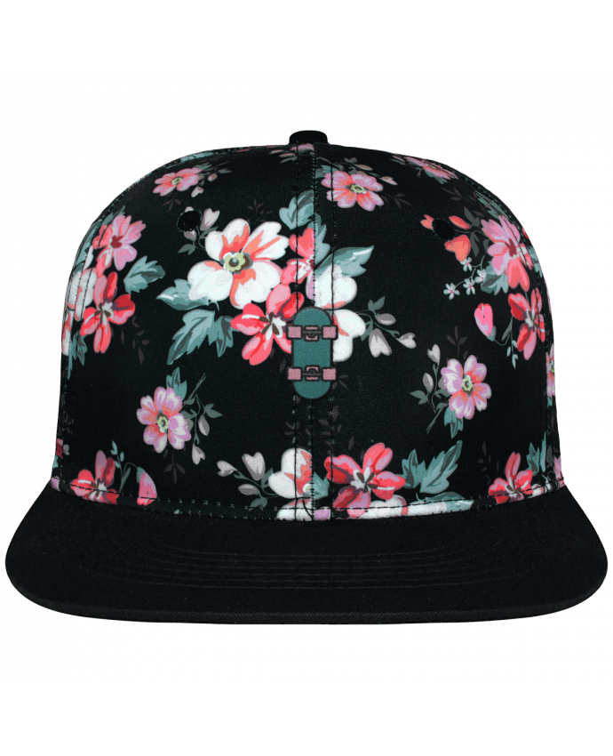 Casquette snapback floral black Skate bleu brodé avec toile motif à fleurs 100% polyester et visière