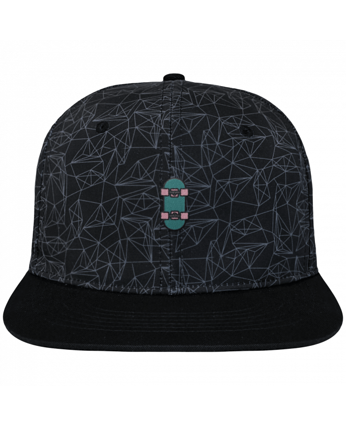 Snapback Cap geometric Crown pattern Skate bleu brodé avec toile imprimée et visière noire