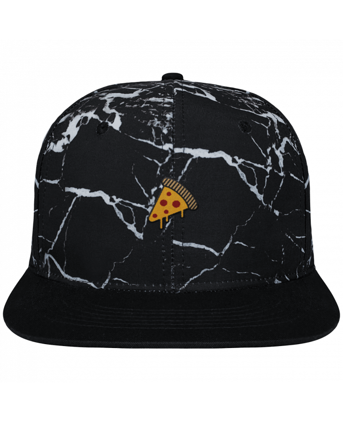 Snapback Cap black mineral Crown pattern Pizza slice brodé et toile imprimée motif minéral noir et blanc