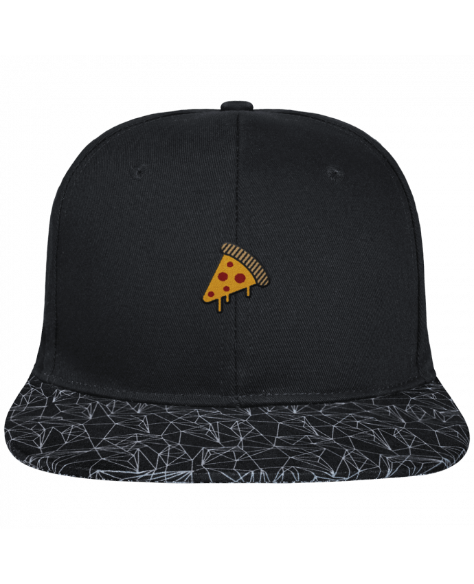Snapback noire visière géométrique Pizza slice brodé avec toile noire 100% coton et visière imprimée