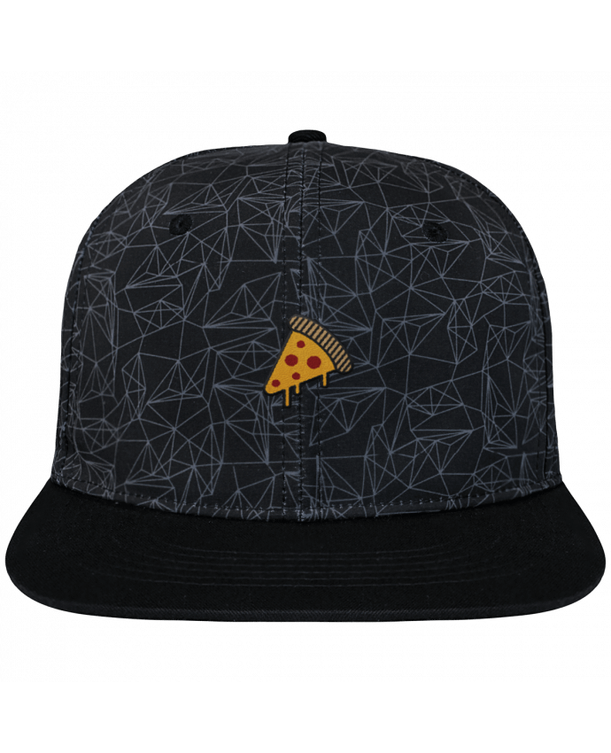 Casquette snapback geometric noire Pizza slice brodé avec toile imprimée et visière noire