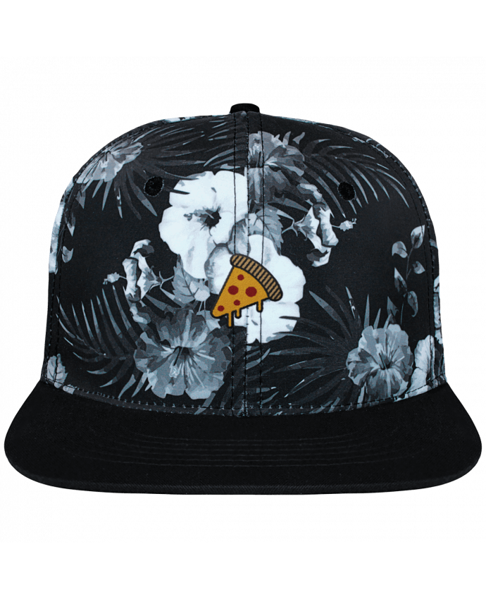 Gorra Snapback Diseño Hawai Pizza slice brodé et toile imprimée motif floral noir et blan