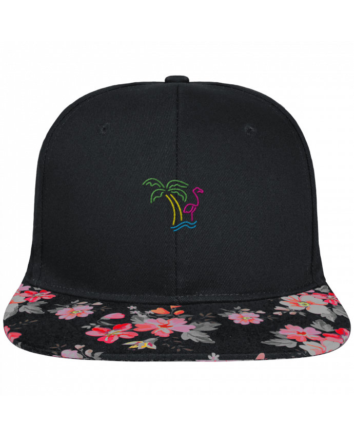 Snapback Cap visor black floral Crown pattern Island Flamingo brodé et visière à motifs 100% polyester et toile coton