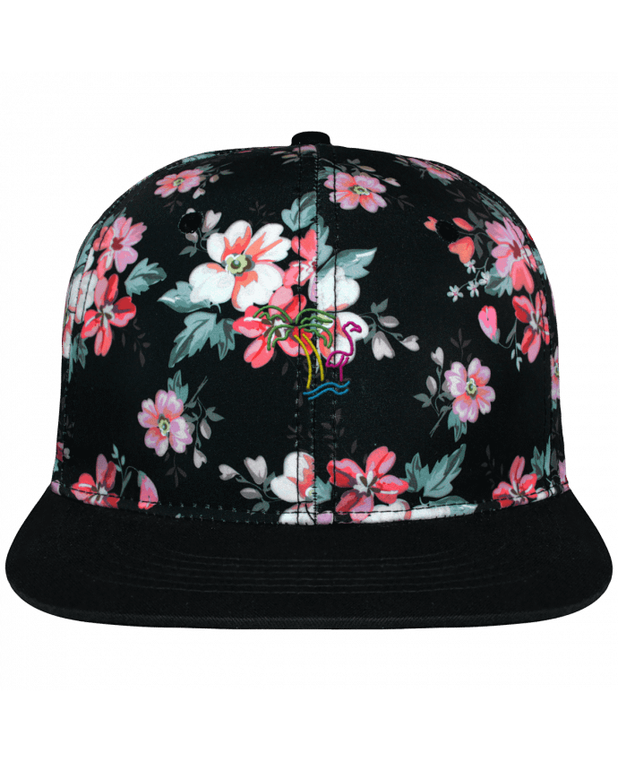 Snapback Cap Black Floral crown pattern Island Flamingo brodé avec toile motif à fleurs 100% polyester et vi